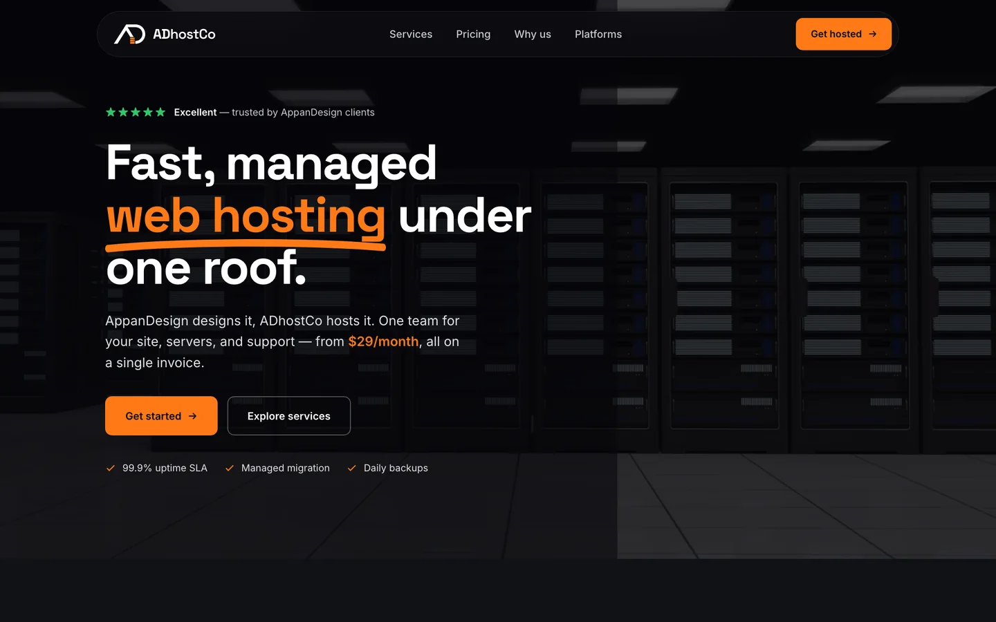 AD Host Co managed hosting website preview