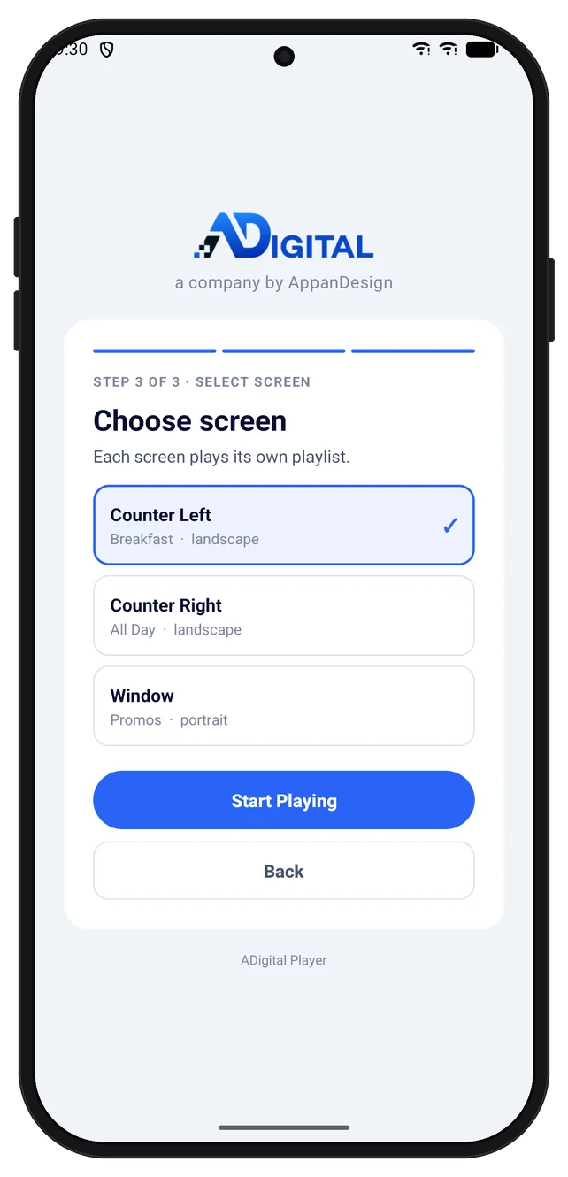 Step 3 — Choose screen