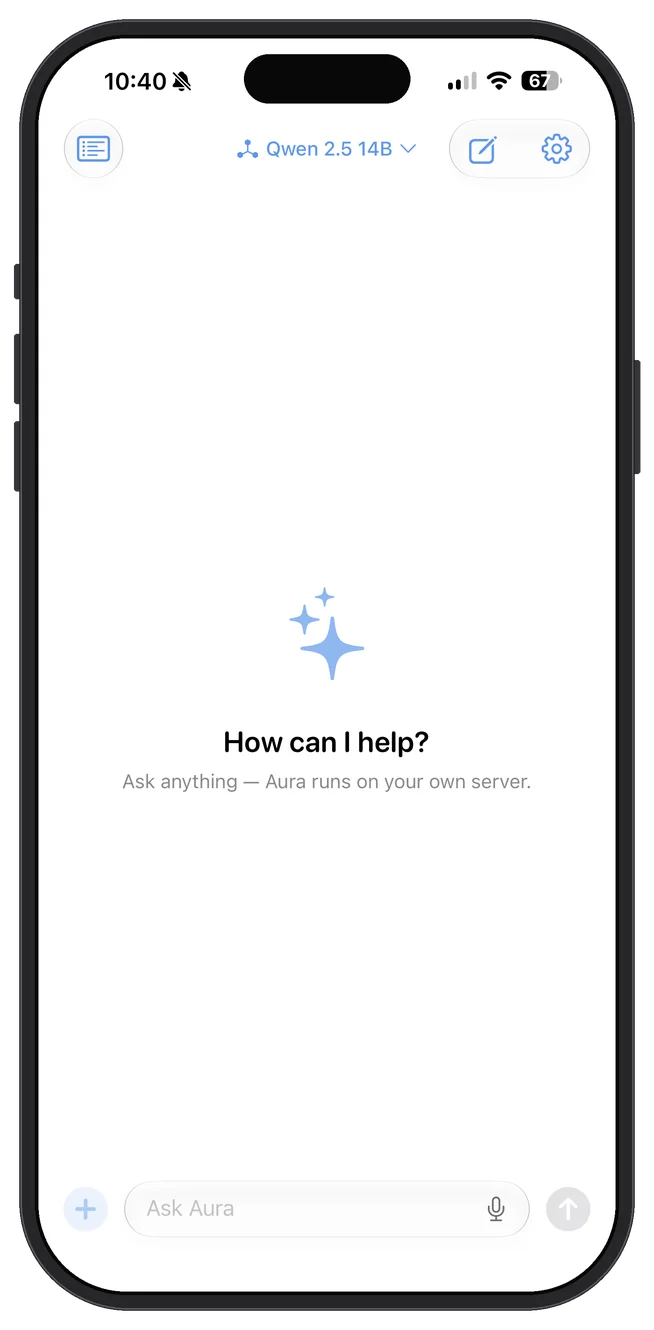 Aura — Your private AI — Chat — choose your model